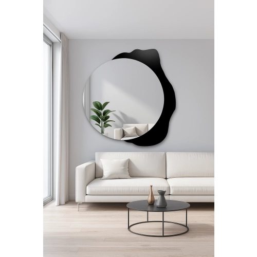 Dekoracyjne lustro okrągłe na czarnej plamie - PLAMKO